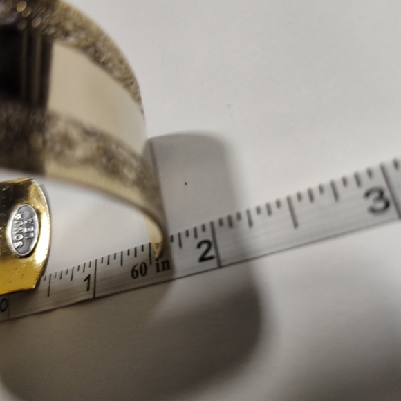 Vintage Sonja Lea Gold, Silver and Brass Tone Cherub Wide Cuff Ornate Bracelet - Picture 16 of 16